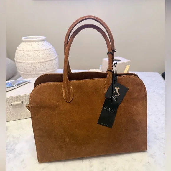 VIRAL CLAUDIA FIRENZE COGNAC SUEDE LEATHER TOTE SATCHEL BAG NWT - Picture 11 of 16